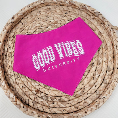 Good Vibes University Snap On Or Tie On Dog Bandana in Pink