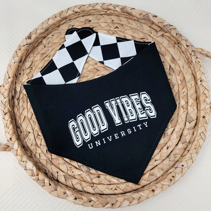 Good Vibes University Snap On Or Tie On Dog Bandana in Black