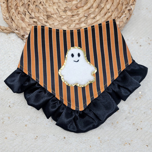 Orange and Black Stripe Ghost Dog Bandana With Or Without Ruffle Trim