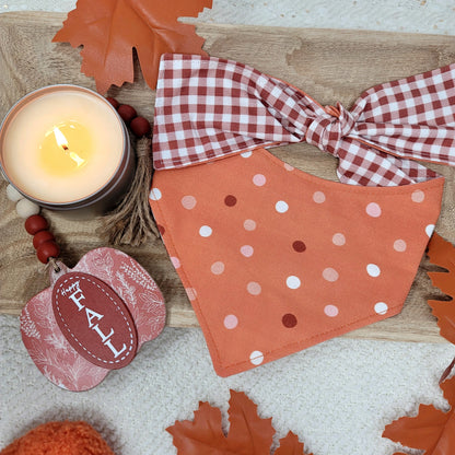 Fall Dots and Gingham Dog Bandana With Or Without Pom Pom Trim