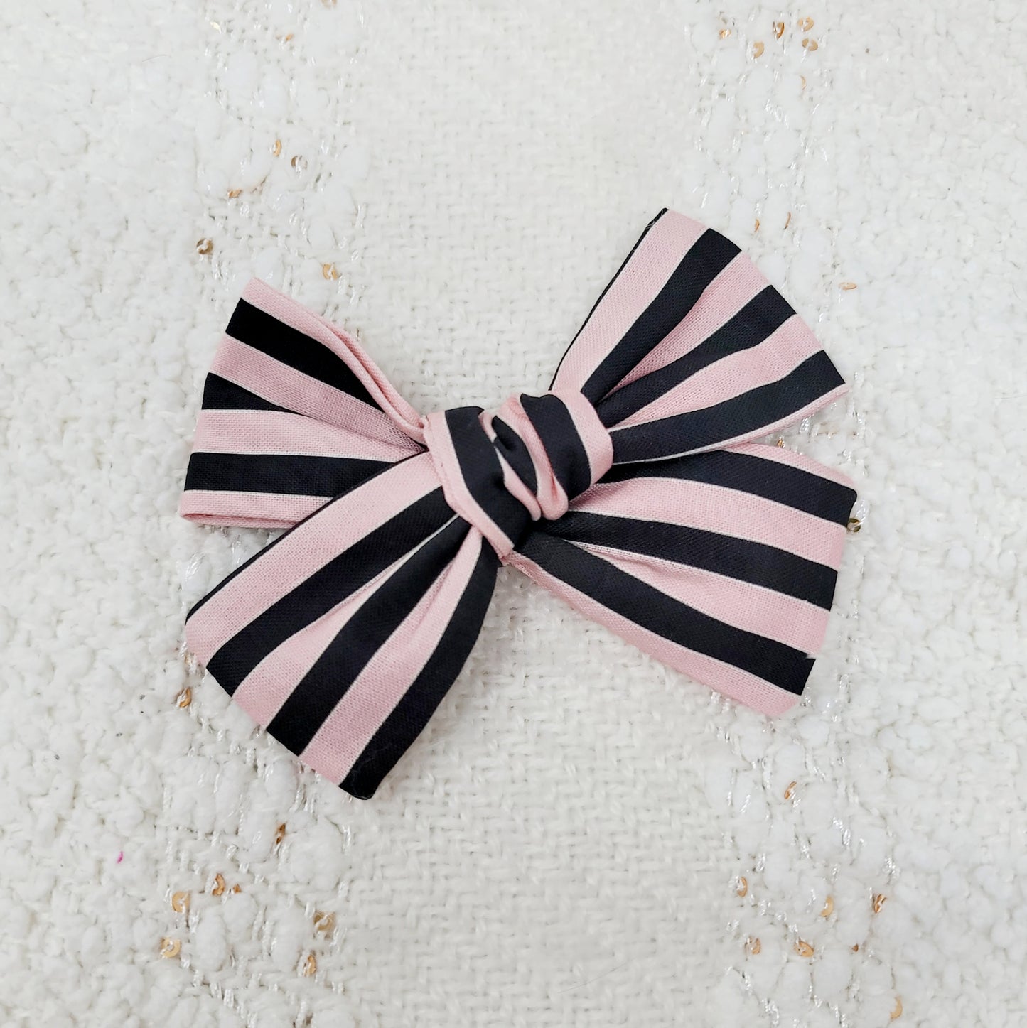 Pink and Black Striped Hair Bow