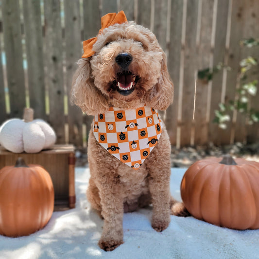 Halloween Checkered Dog Bandana Tie On Or Snap On