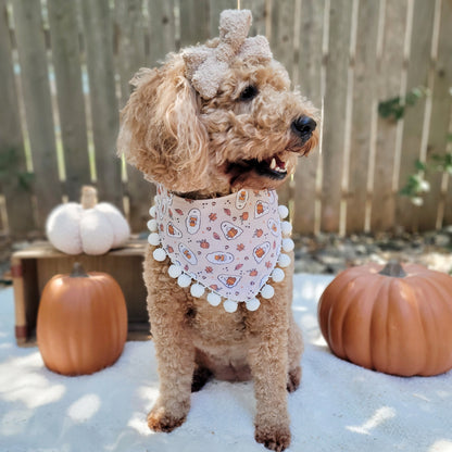 Pumpkin Spice Ghosts Dog Bandana With Or Without Pom Pom Trim