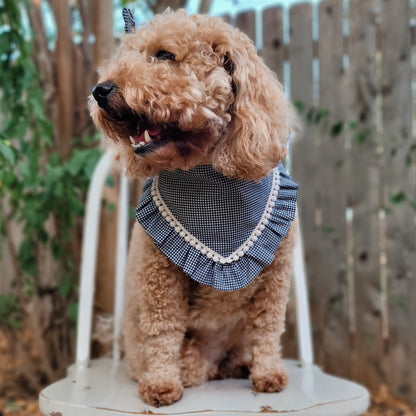 Dainty Black Gingham Dog Bandana With Ruffle Trim