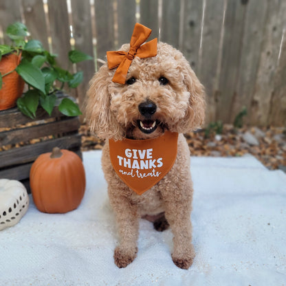 Give Thanks and Treats Dog Bandana With Or Without Pom Pom Trim