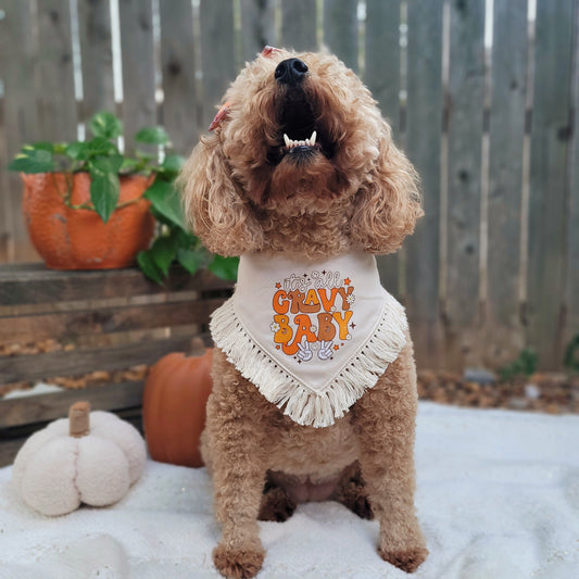 It's All Gravy Thanksgiving Dog Bandana With Or Without Fringe Trim