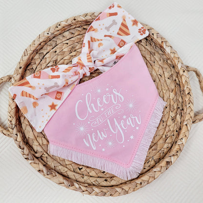 Pink Cheers To The New Year Dog Bandana With or Without Trim