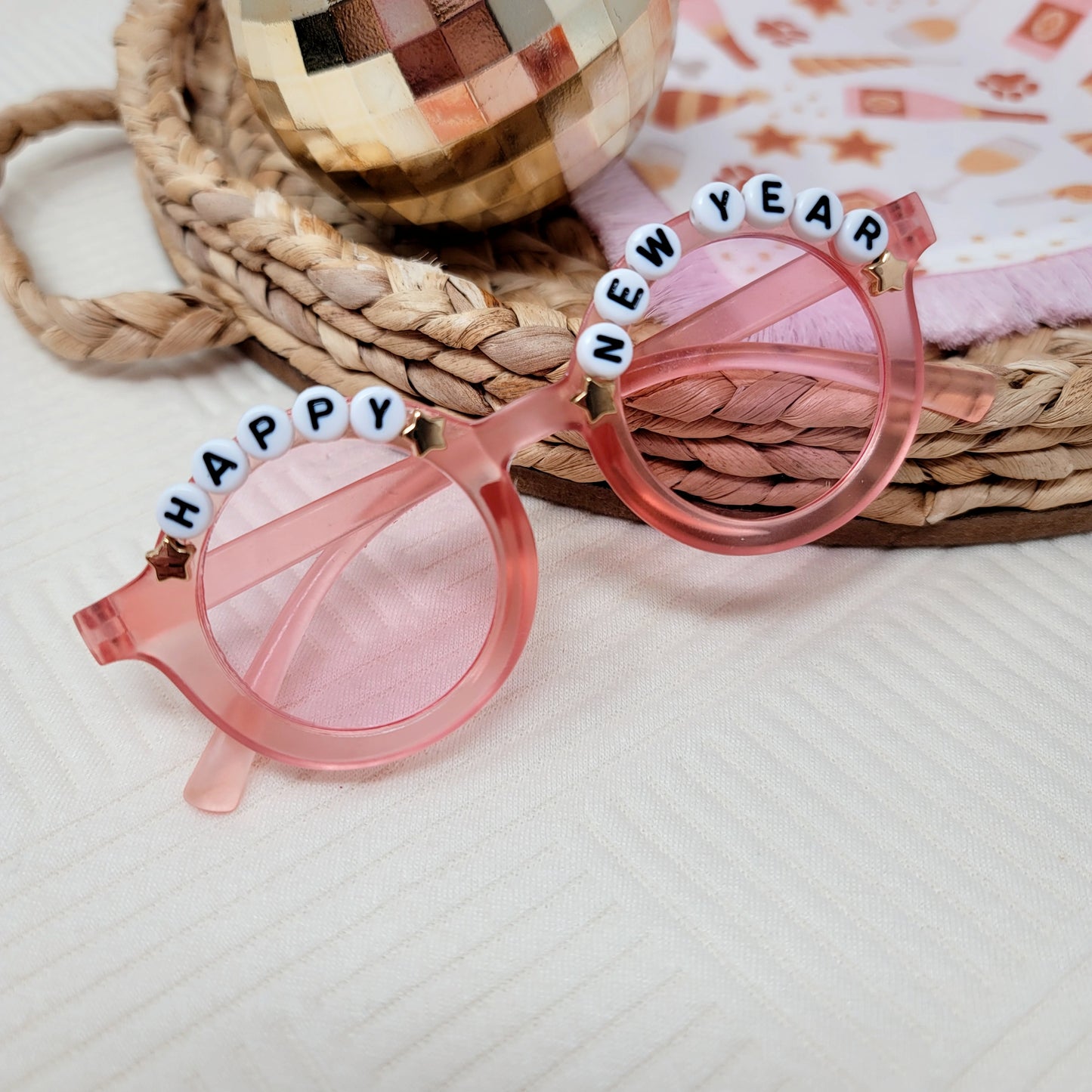 Pink Happy New Year Beaded Sunglasses