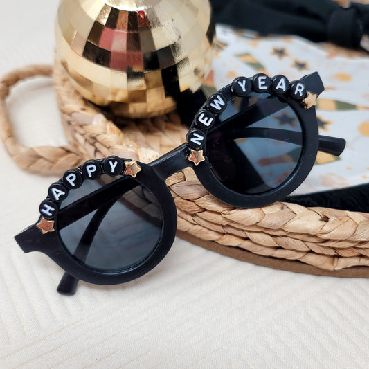 Black Happy New Year Beaded Sunglasses