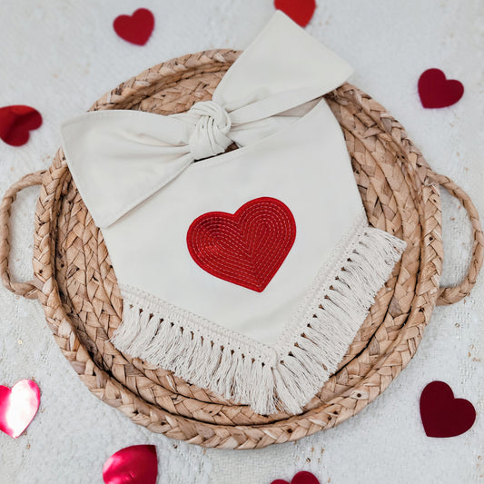 Red Sequin Heart Valentine's Day Tie On or Snap On Dog Bandana