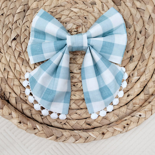 Blue Gingham Sailor Dog Bow Tie