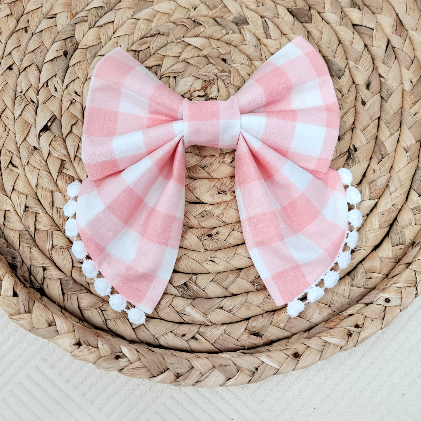 Pink Gingham Sailor Dog Bow Tie