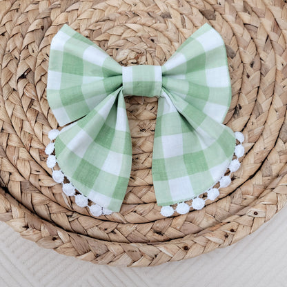 Green Gingham Sailor Dog Bow Tie