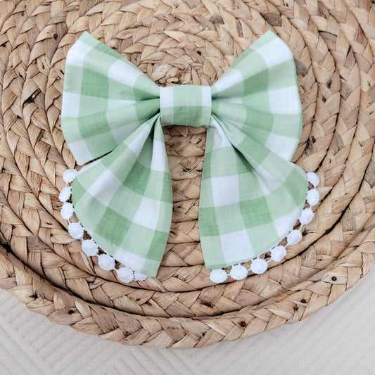 Green Gingham Sailor Dog Bow Tie