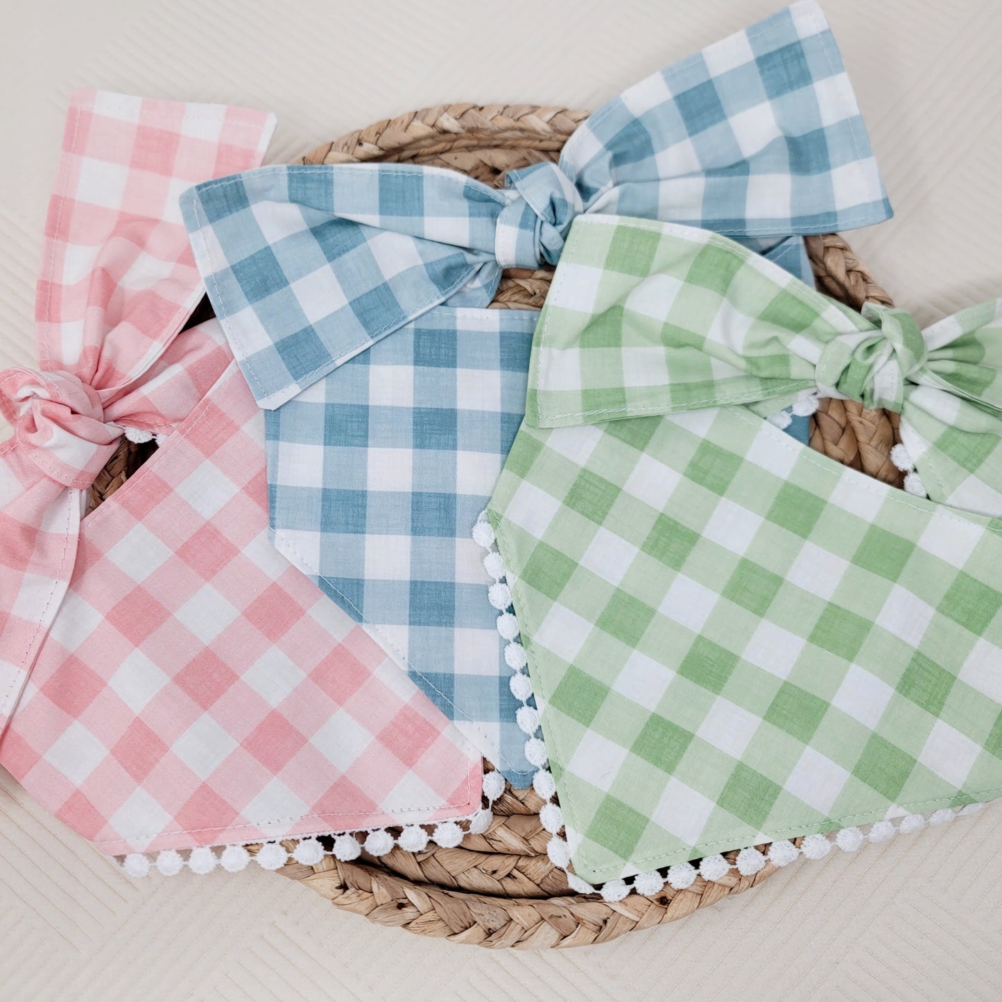 Blue Gingham Dog Bandana With Or Without Trim