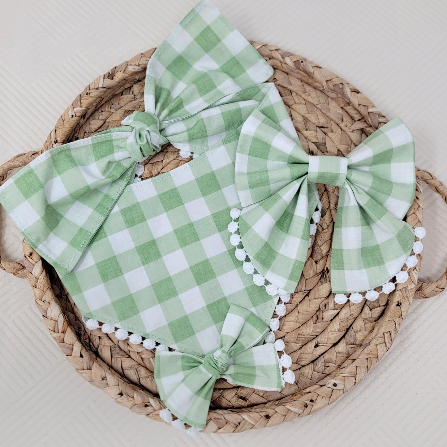 Green Gingham Dog Bandana With Or Without Trim