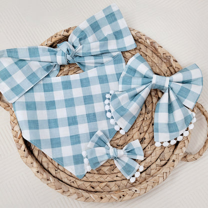 Blue Gingham Dog Bandana With Or Without Trim