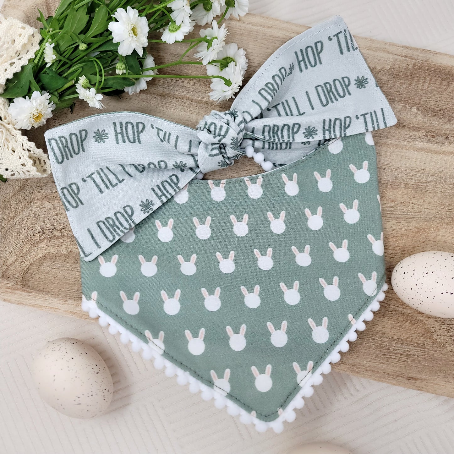 Hop 'Til I Drop Easter Bunny Dog Bandana With Or Without Trim