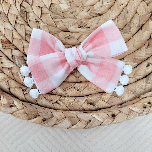 Pink Gingham Sailor Hair Bow With Trim