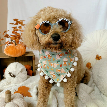 Green Pumpkin Spice Dog Bandana With or Without Pom Pom Trim