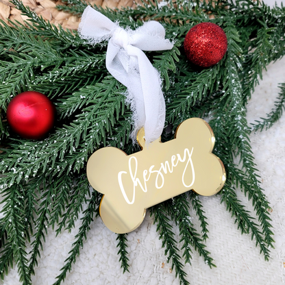 Gold Custom Dog Bone Christmas Ornament