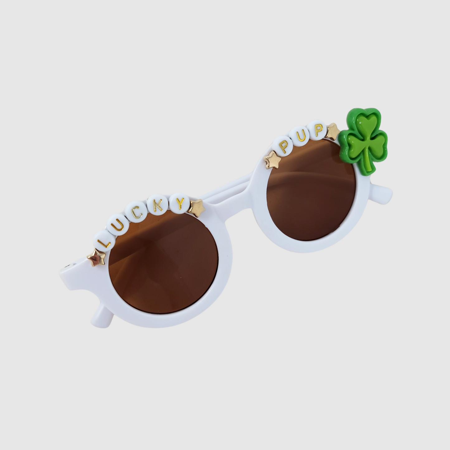 Lucky Pup St. Patrick's Day Sunglasses in White or Purple