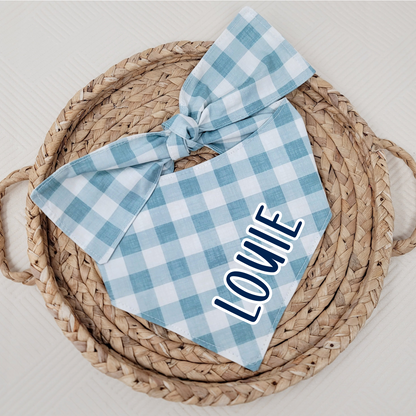 Blue Gingham Dog Bandana With Or Without Trim