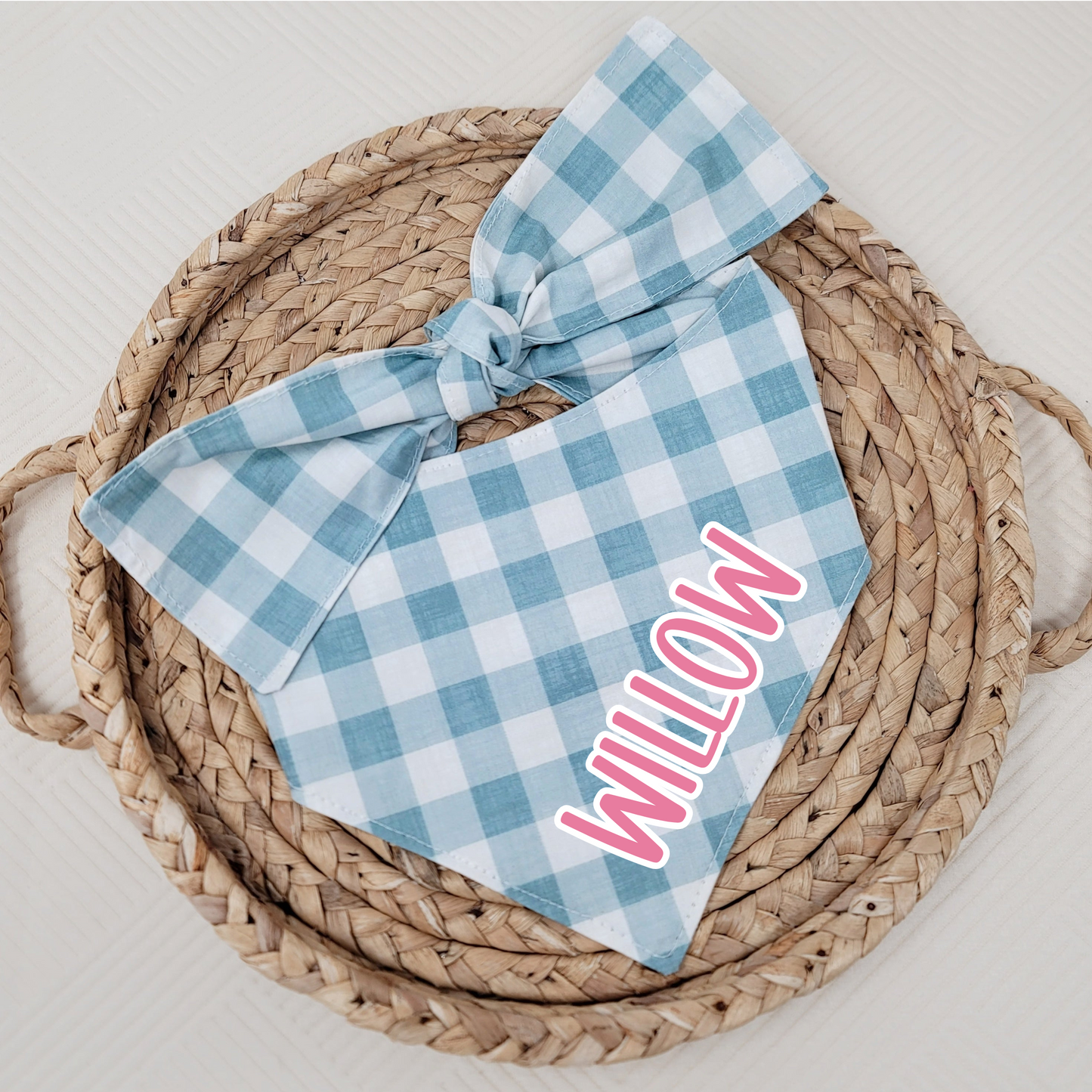 Blue Gingham Dog Bandana With Or Without Trim