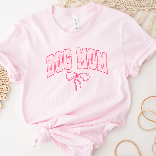 Pink Bow Dog Mom T-Shirt