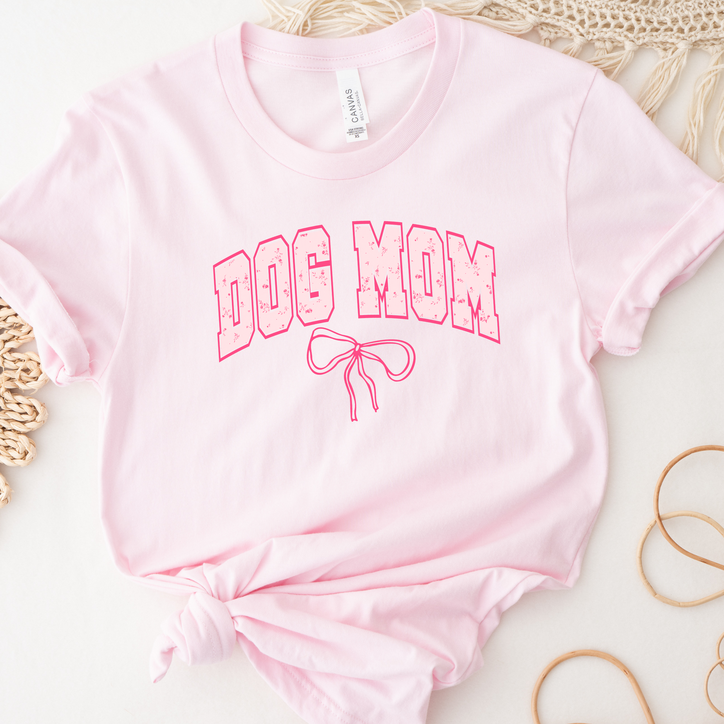 Pink Bow Dog Mom T-Shirt