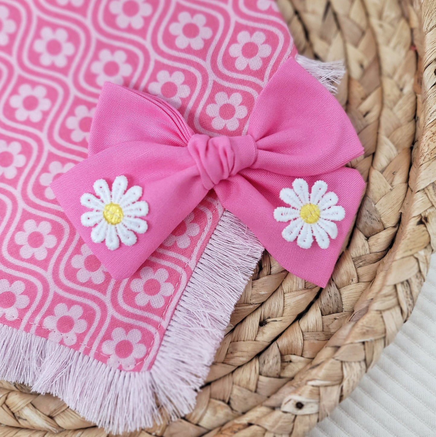 Solid Pink Hair Bow With Daisy Detail