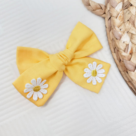 Solid Yellow Hair Bow With Daisy Detail