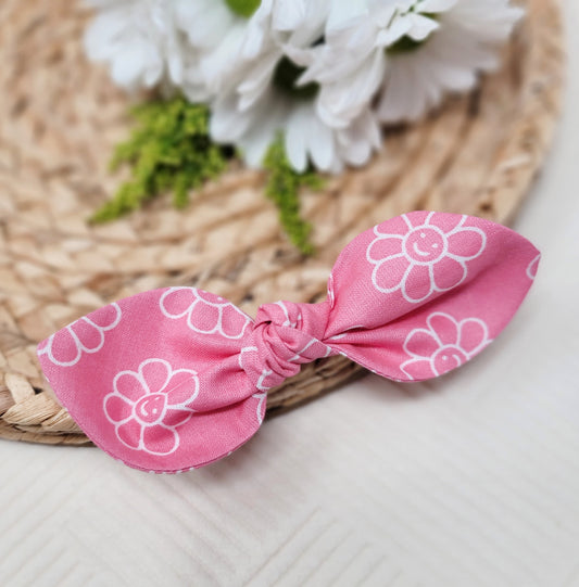Pink Smiley Daisy Knot Hair Bow
