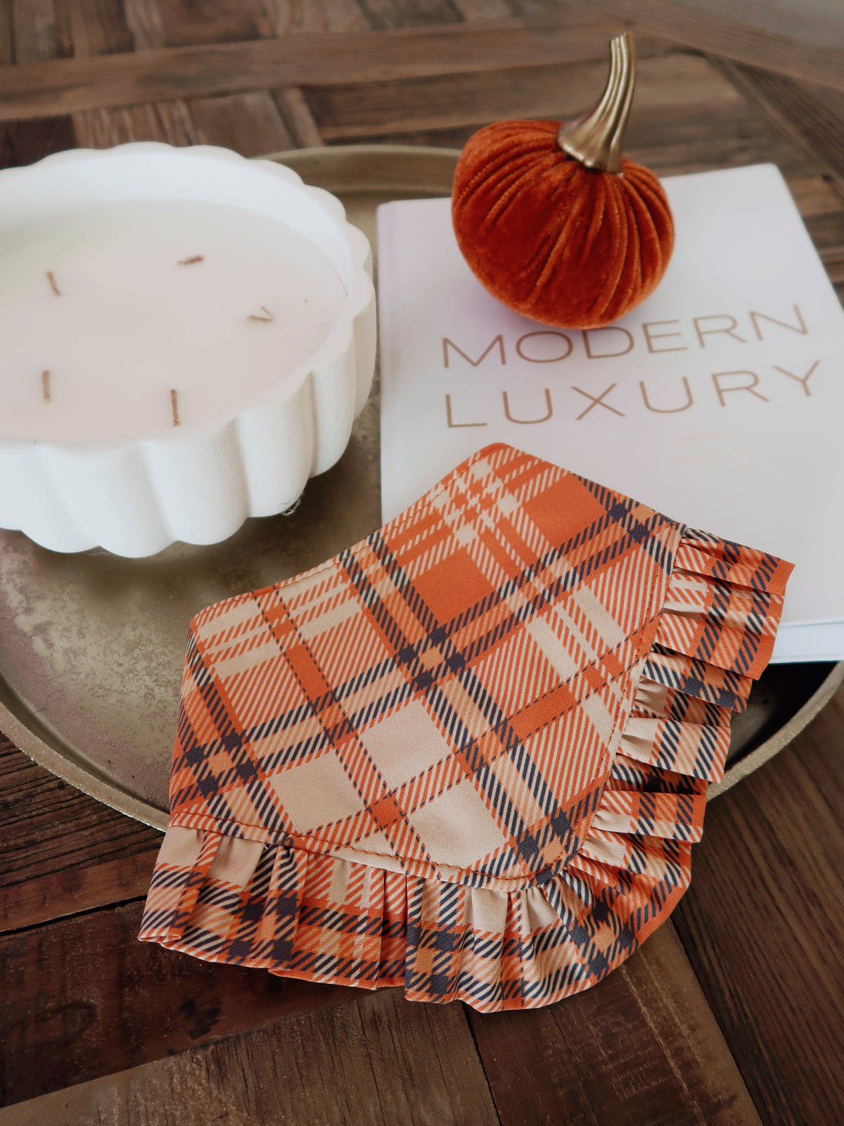 Orange and Black Plaid Dog Bandana