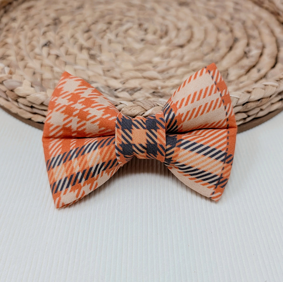 Orange and Black Plaid Dog Bow Tie