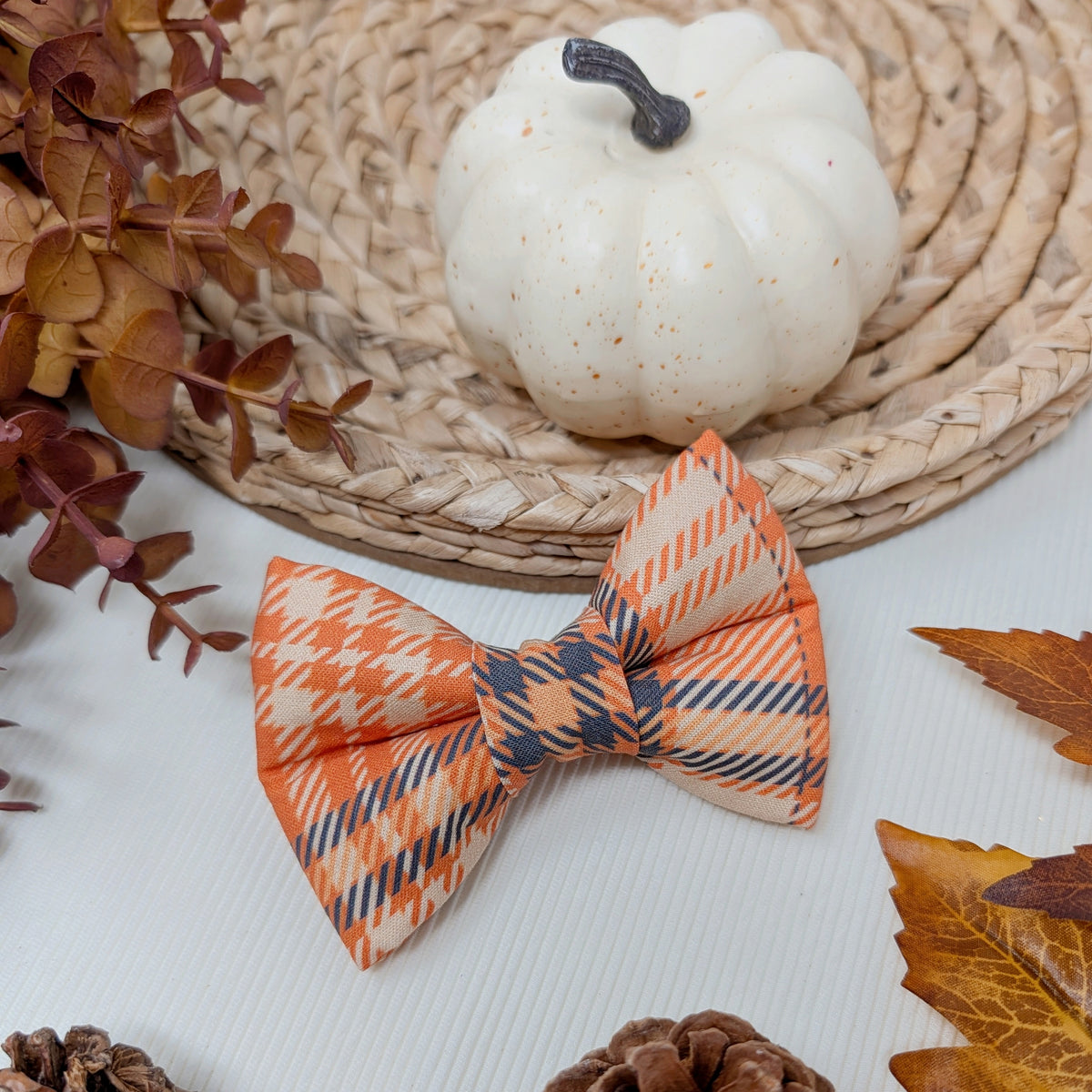 Orange Plaid Dog Bow Tie