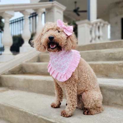 Pretty Pink Bow Snap On Dog Bandana With Or Without Ruffle Trim