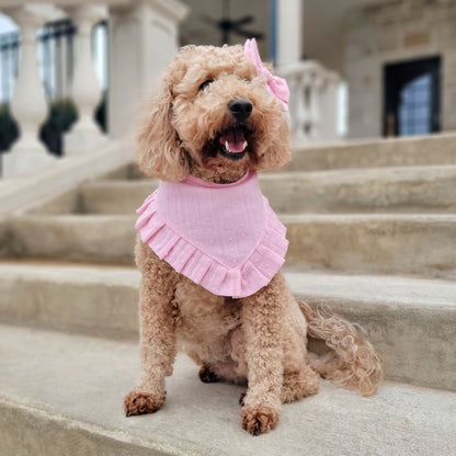 Pretty Pink Bow Snap On Dog Bandana With Or Without Ruffle Trim