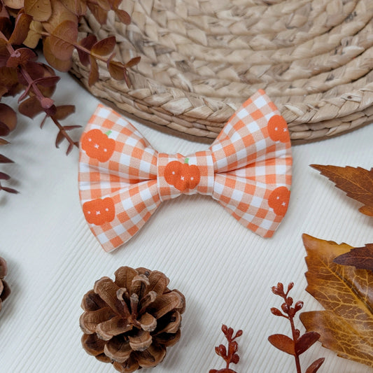 Pumpkin Gingham Dog Bow Tie