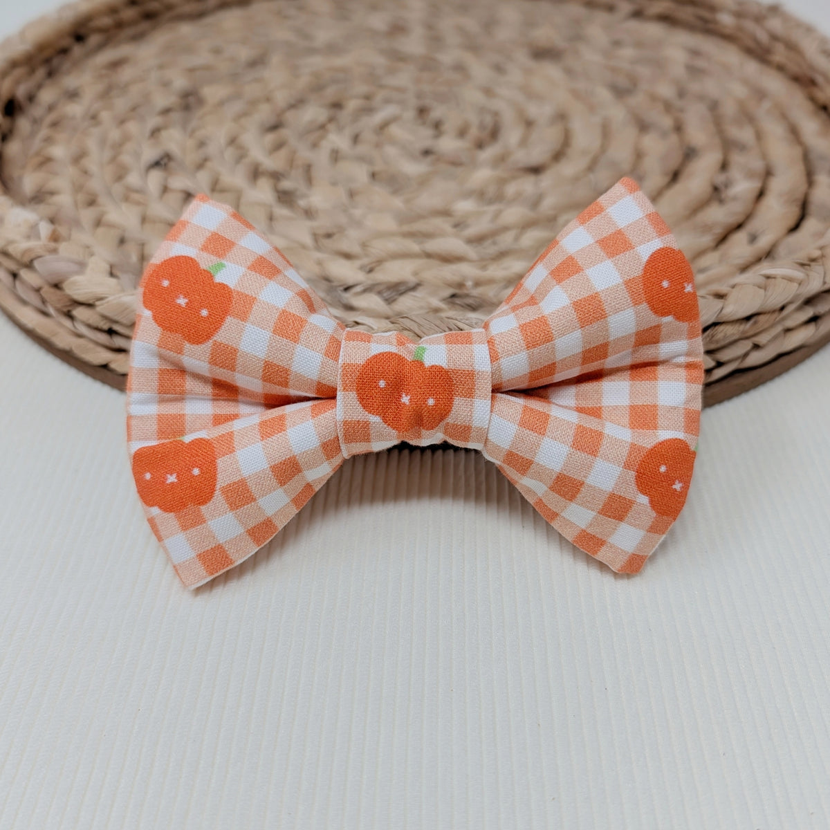 Pumpkin Gingham Dog Bow Tie