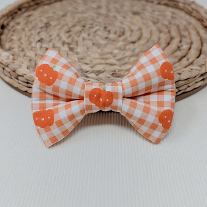 Pumpkin Gingham Dog Bow Tie