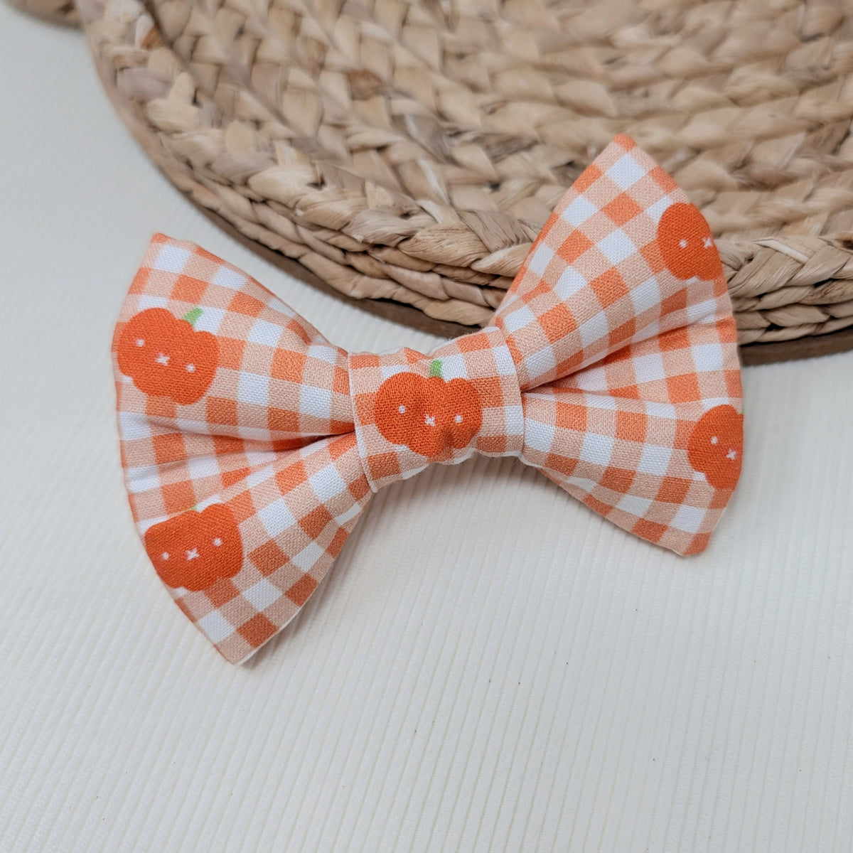 Pumpkin Gingham Dog Bow Tie