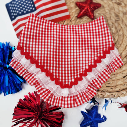 Red Americana Gingham Dog Bandana Snap on With Or Without Trim