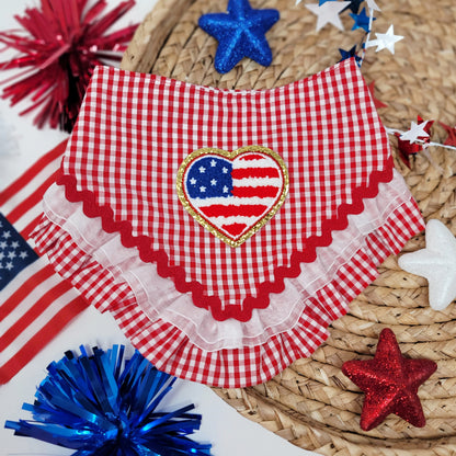 Red Americana Gingham Dog Bandana Snap on With Or Without Trim