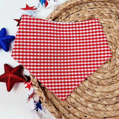 Red Americana Gingham Dog Bandana Snap on With Or Without Trim