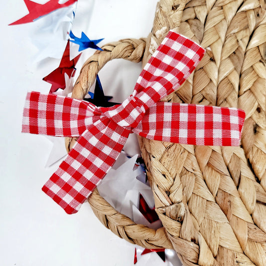 Red Gingham Skinny Sailor Hair Bow