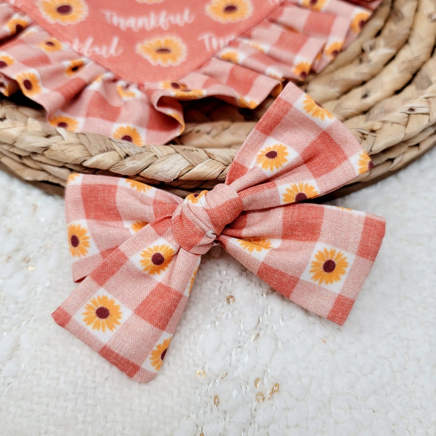 Sunflower Gingham Hair Bow