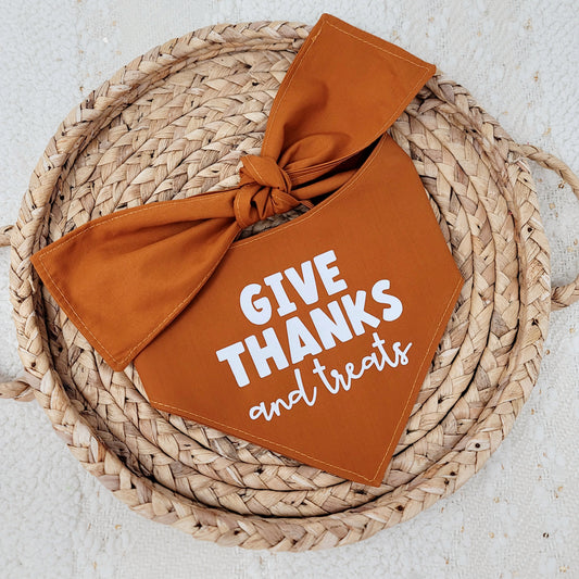 Give Thanks and Treats Dog Bandana With Or Without Pom Pom Trim