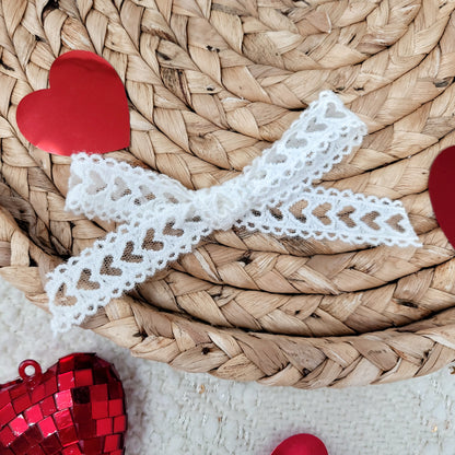 White Lace Heart Hair Bow