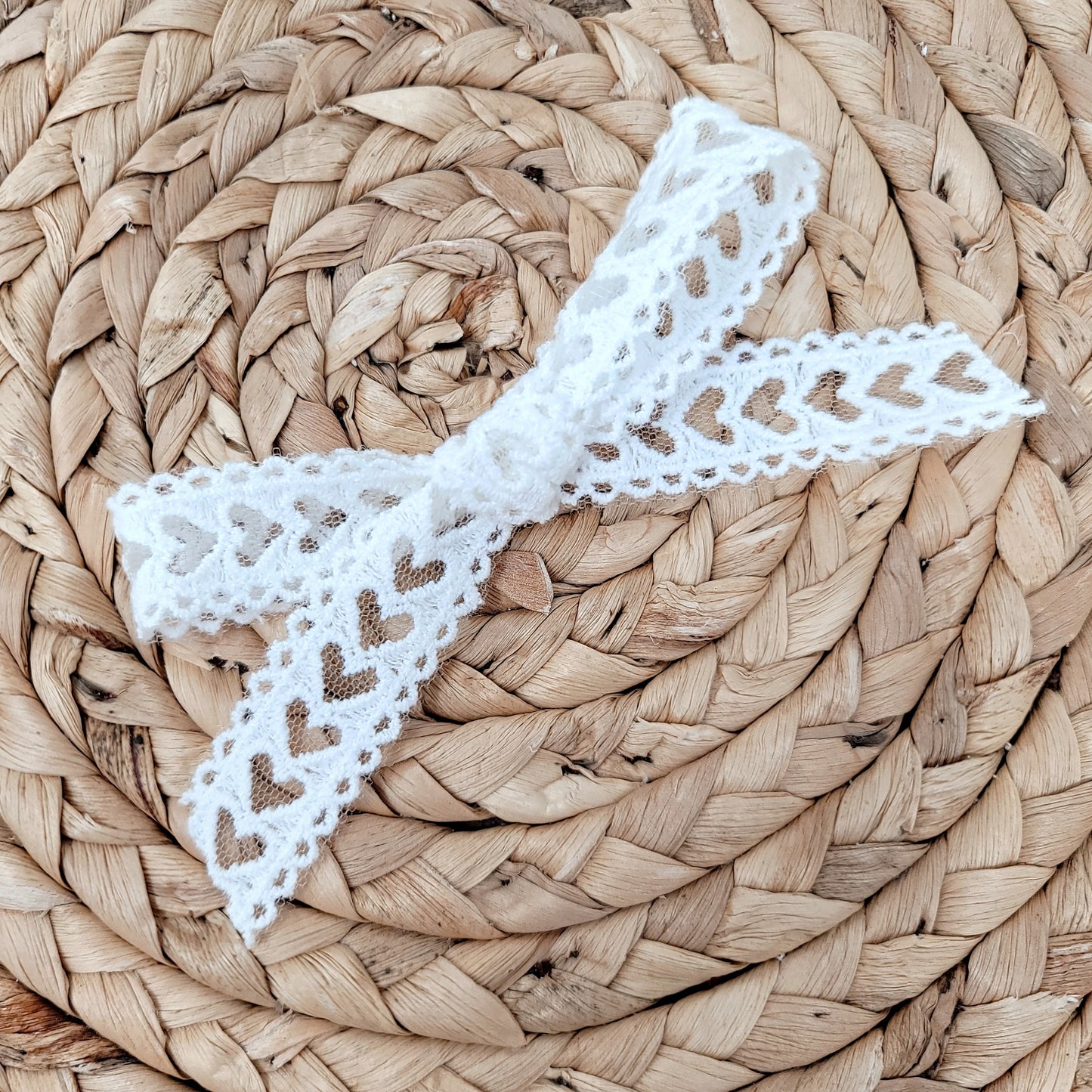 White Lace Heart Hair Bow